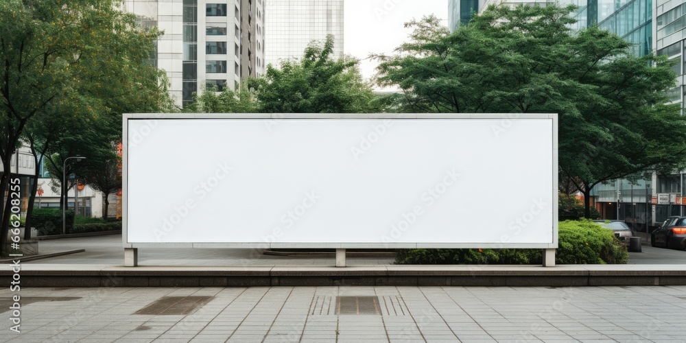 Blank white billboard signage, empty info banner, street banner. Mock up for advertisement. Generated by AI - obrazy, fototapety, plakaty 