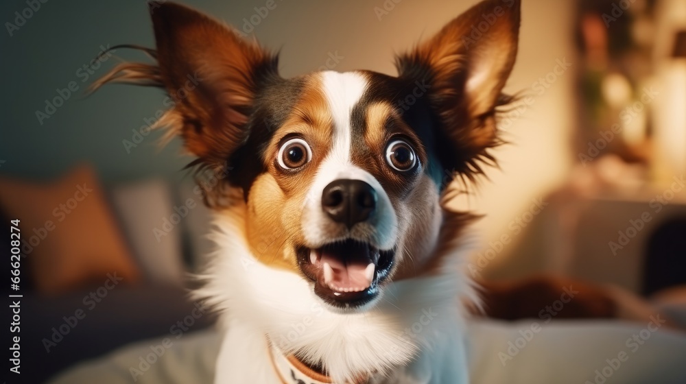 Young crazy surprised dog make big eyes closeup. surprised dog funny face big eyes. Young dog looking surprised and scared. Emotional surprised wide big eye dog at home, high quality photo. Young crazy surprised dog make big eyes closeup. surprised dog funny face big eyes. Young dog looking surprised and scared. Emotional surprised wide big eye dog at home, high quality photo.