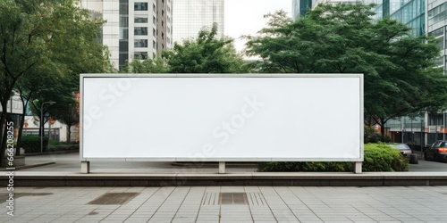 Blank white billboard signage, empty info banner, street banner. Mock up for advertisement. Generated by AI photo