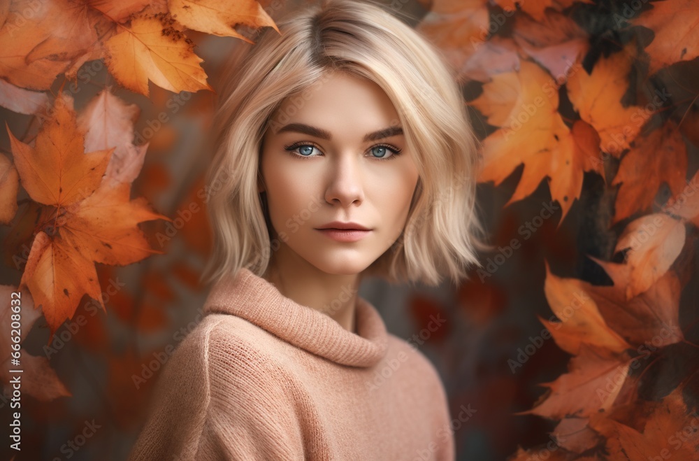 portrait of a woman in autumn park portrait of a woman in autumn park