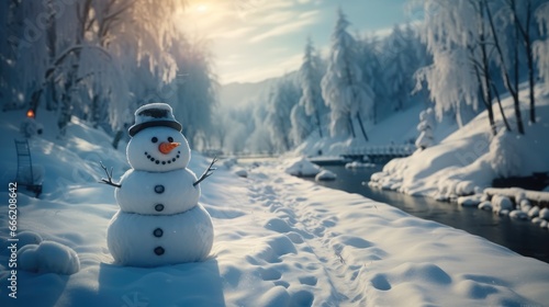 Snowman in a winter paradise. © visoot