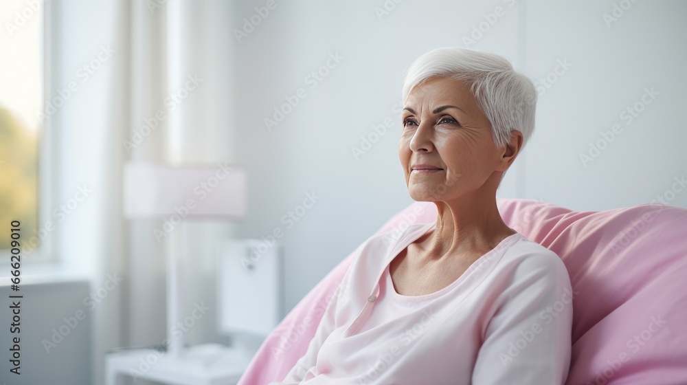Portrait of an optimistic woman with cancer in the hospital Portrait of an optimistic woman with cancer in the hospital