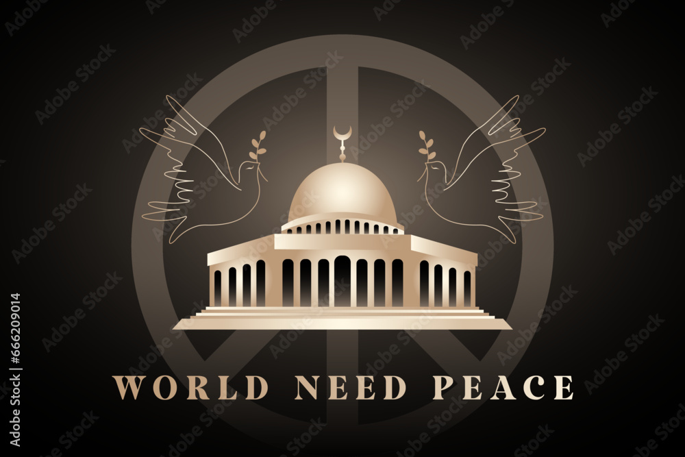 Palestine Israel peace concept. Palestine, Israel war and world need peace text on artwork.