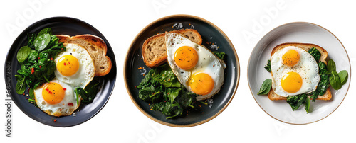 eggs and spinach breakfast plate isolated on transparent background