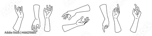Set of Vector Hands, Mystic or Esoteric Gestures, Thin Line Style