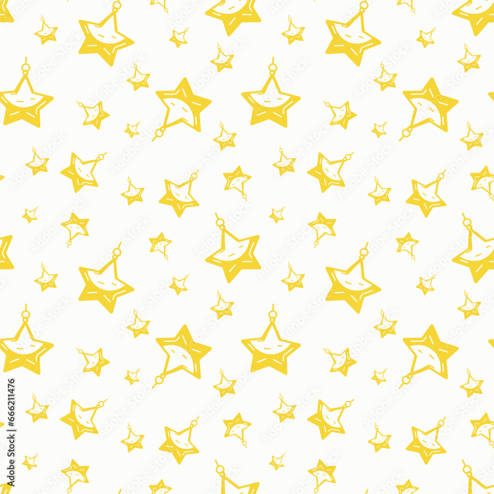 Pattern continuous repeating pattern, stars New Year's toys yellow on a white background. New Year, Christmas, packaging, wrapper. Pattern continuous repeating pattern, stars New Year's toys yellow on a white background. New Year, Christmas, packaging, wrapper.