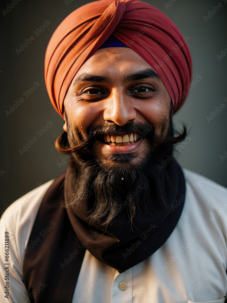  a man with a turban smiles for the camera.  generative ai