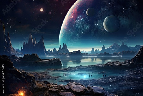 Space landscape with planets and stars 