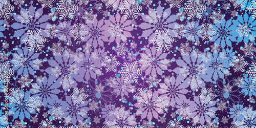 Vector dark purple seamless Christmas pattern with gradient snowflakes