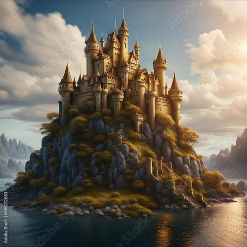 golden castle in an island photo