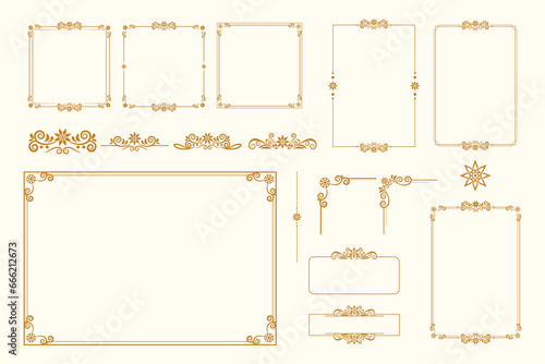 Set Of Golden Vintage ornament with border, frame, crown, mandala and luxury elements, suitable for vintage design or wedding invitation card © Maryam Hamila