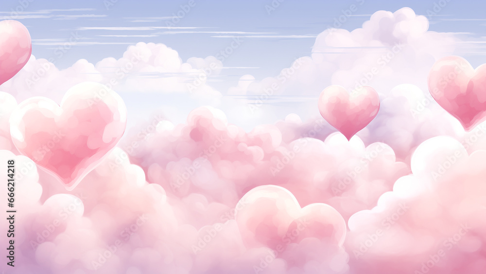 Valentine's Day Pink Fluffy Clouds with a Blue Sky, 16:9