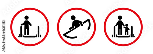 A set of icons for the escalator at the airport. Prohibition signs