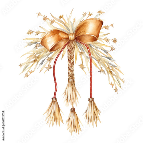 A christmas decoration made from straw. eco concept. straw ribbin. transparent png photo