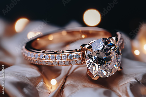 Platinum gold ring with the large beautiful diamond. Elegant wedding adamant ring for women photo