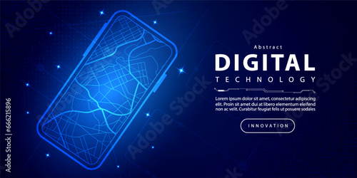 Abstract digital technology futuristic map gps tracking blue background, Cyber science tech, Innovation communication future Ai big data, internet network connection, Cloud hi-tech illustration vector
