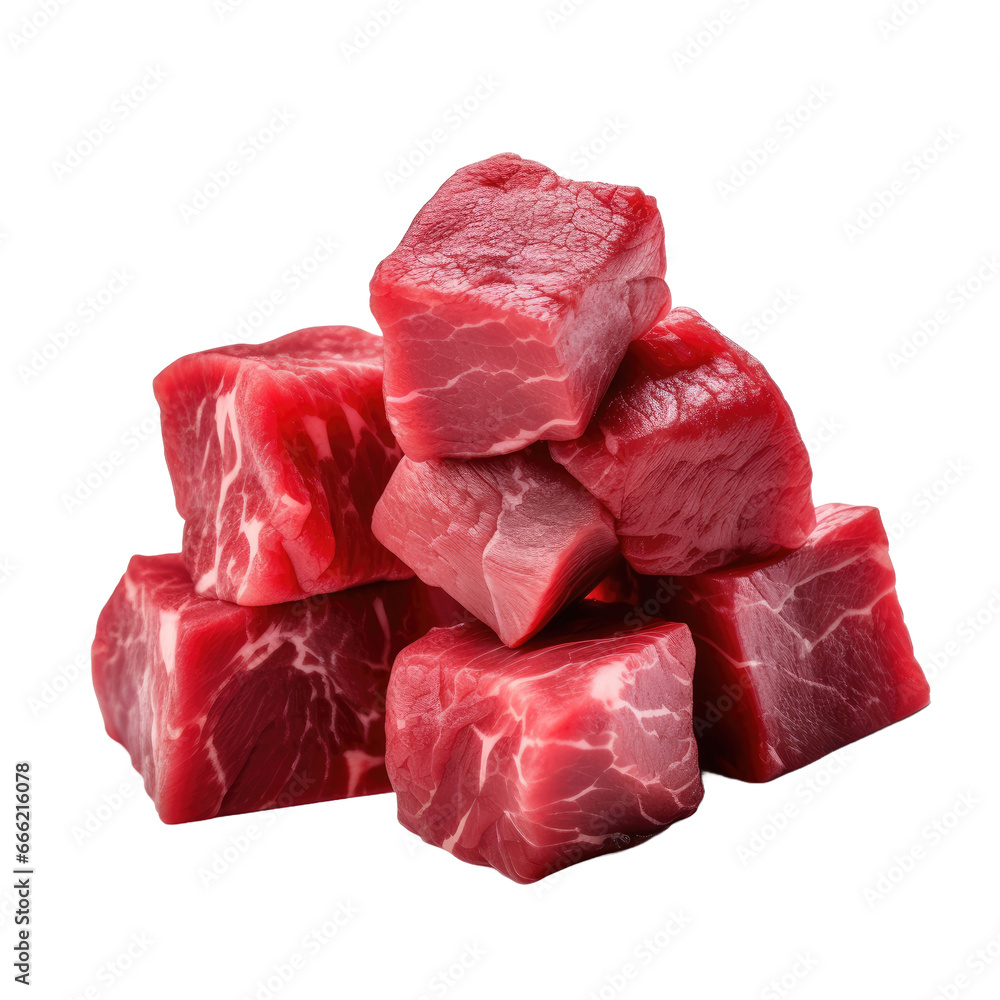 Beef meat cubes on transparent background Beef meat cubes on transparent background