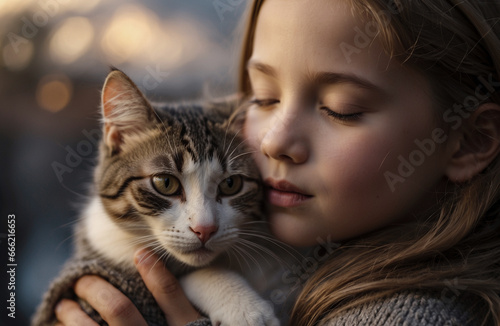 cute closeup image of girl hugging her cat