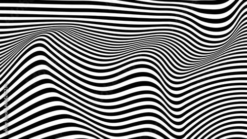 Abstract optical illusion wave. Black and white lines with distortion effect. Vector geometric stripes pattern. © estar 2020