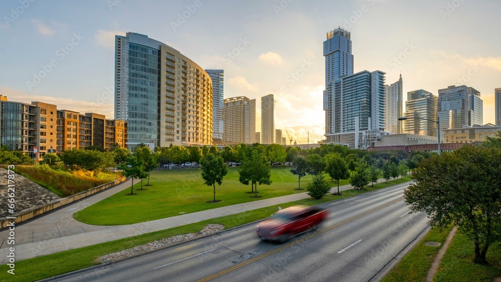 4K Image: Austin, Texas USA Skyline with Morning Sun, Urban Beauty at Dawn