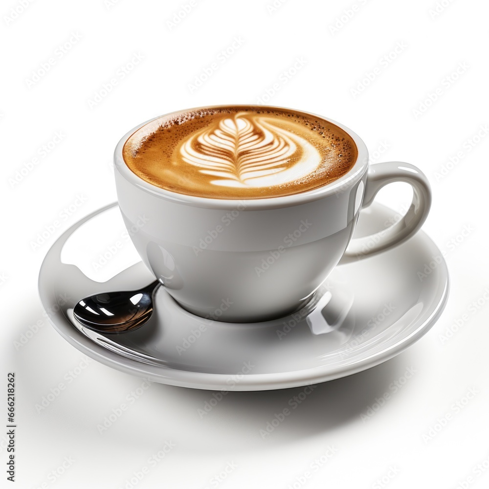 White cup of cappuccino coffee isolated on white background, cafeteria menu design element White cup of cappuccino coffee isolated on white background, cafeteria menu design element