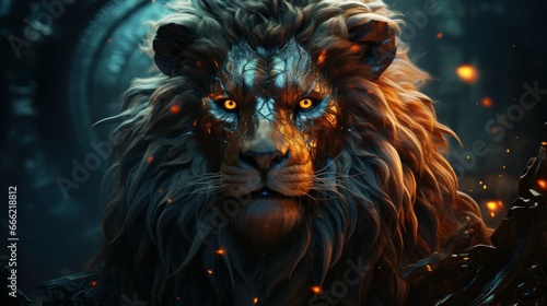 A fierce lion staring directly into the camera zodiac sign concept