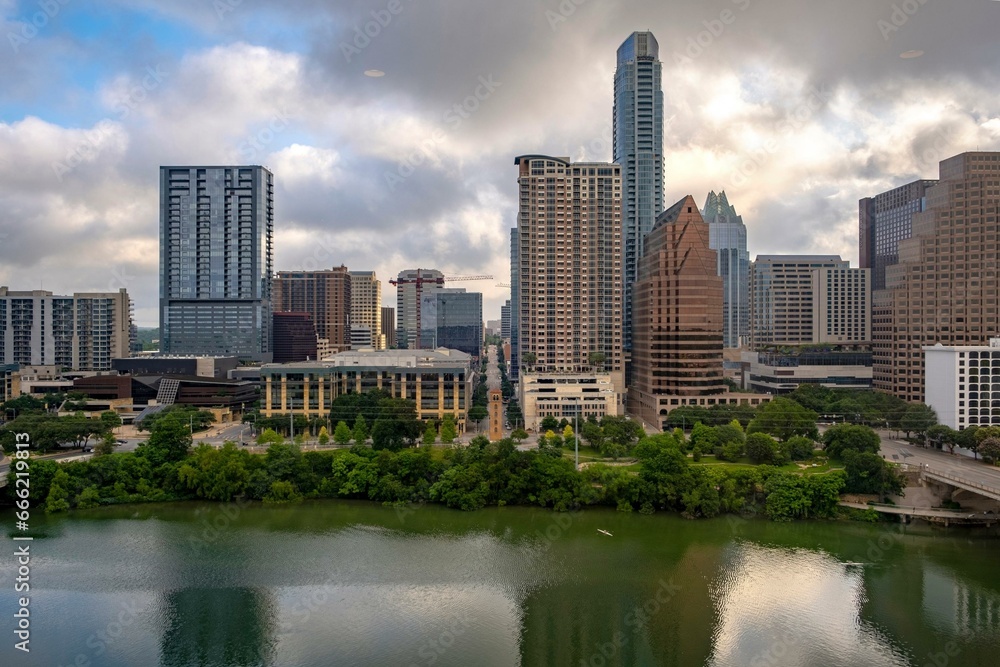 4K Image: Austin, Texas USA Skyline with Modern Buildings along the Colorado River