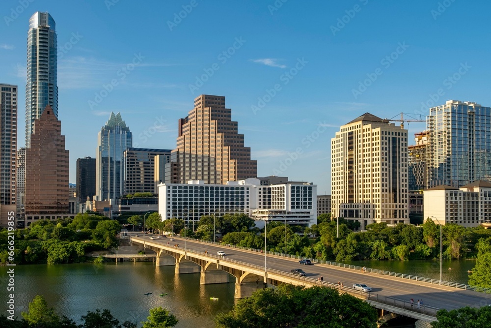 4K Image: Austin, Texas USA Skyline Illuminated by the Morning Sun, Urban Beauty at Dawn