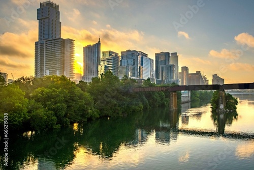 4K Image: Austin, Texas USA Skyline Illuminated by the Morning Sun, Urban Beauty at Dawn