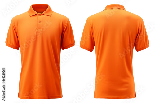 plain orange polo t-shirt mockup design. front and back views. isolated on transparent background. generative ai