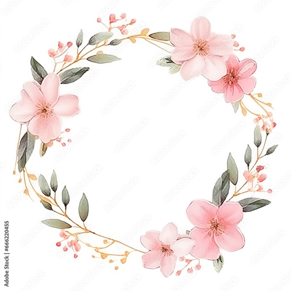 Valentine's Day, wedding, marriage Frame with Pink Watercolor Flowers. Delightful Circle Illustration with copy-space. Generative AI Valentine's Day, wedding, marriage Frame with Pink Watercolor Flowers. Delightful Circle Illustration with copy-space. Generative AI