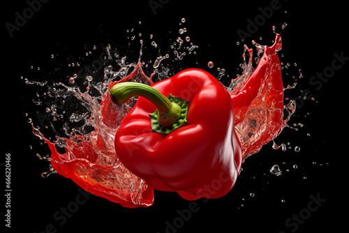 Red pepper on black background, generative AI