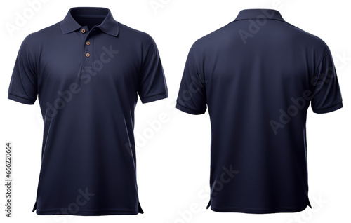 plain navy or dark blue polo t-shirt mockup design. front and back views. isolated on transparent background. generative ai