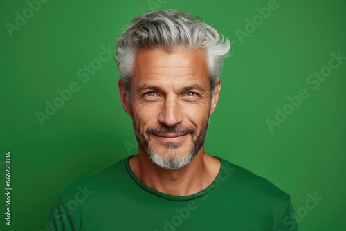 A cheerful and stylish middle-aged Caucasian man with a confident smile, exuding positivity and success in a portrait. © Andrii Zastrozhnov