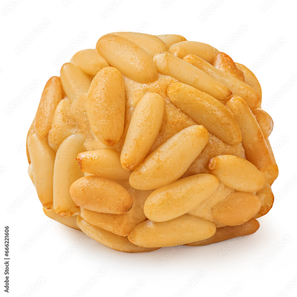 Panellets nut candy isolated on white background. Typical Catalan dessert panellets in Spain Panellets nut candy isolated on white background. Typical Catalan dessert panellets in Spain