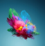 Colorful explosion of pink, yellow, green and blue powder