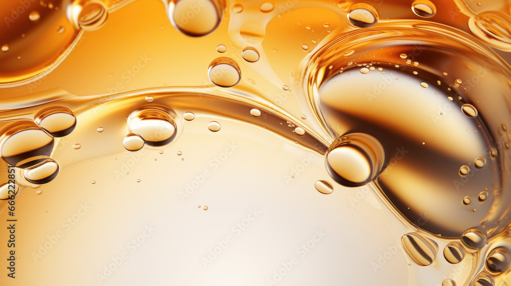 Oil bubbles background with AI-generated golden liquid drops. Abstract ...