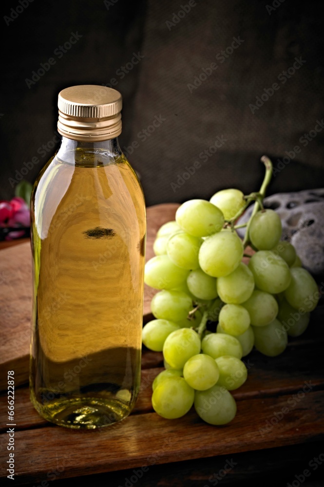 4K Image: Clear Gapeseed Oil in a Sleek Glass Bottle 4K Image: Clear Gapeseed Oil in a Sleek Glass Bottle