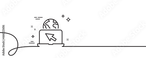 Internet line icon. Continuous one line with curl. Laptop web sign. Notebook with cursor symbol. Internet single outline ribbon. Loop curve pattern. Vector
