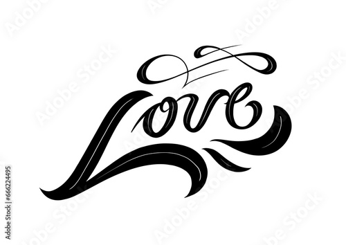 Love calligraphy - Black on white background - Flourishing style (ID: 666224495)