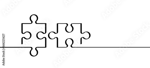 jigsaw puzzle pieces connection line pattern. Puzzle pieces icon or pictogram. Cartoon vector outline. Autism awareness logo or symbol. Dubbele platte puzzels. Teamwork concept. Mosic sign. Game print