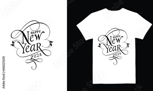 Happy new year 2024- new year T-shirt Design, Happy new year design and quotes photo