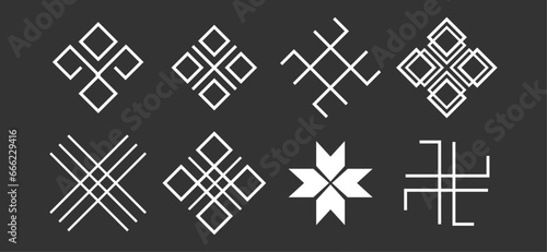 Ethnic symbols. Vector set of line art symbols for logo design and lettering in tribal style.