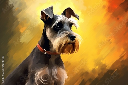 Digital illustration of a small schnauzer. Generative AI