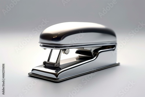 Plain stapler on white backdrop softly lit, exuding calm organization. Generative AI photo