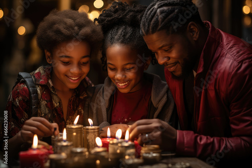 A family lighting a candlelit advent wreath as part of their St. Lucia s Day traditions  marking the start of the Christmas season. Generative Ai.