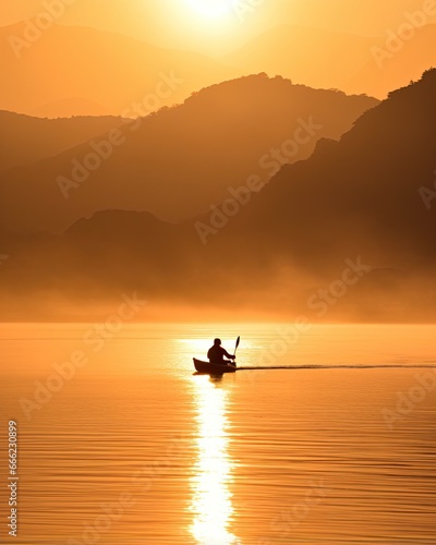 meditation boating kayak water silence freedom landscape peaceful morning rowing isolated photo