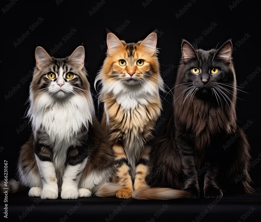 Group of Different Kinds of cute Cats on an Isolated Background