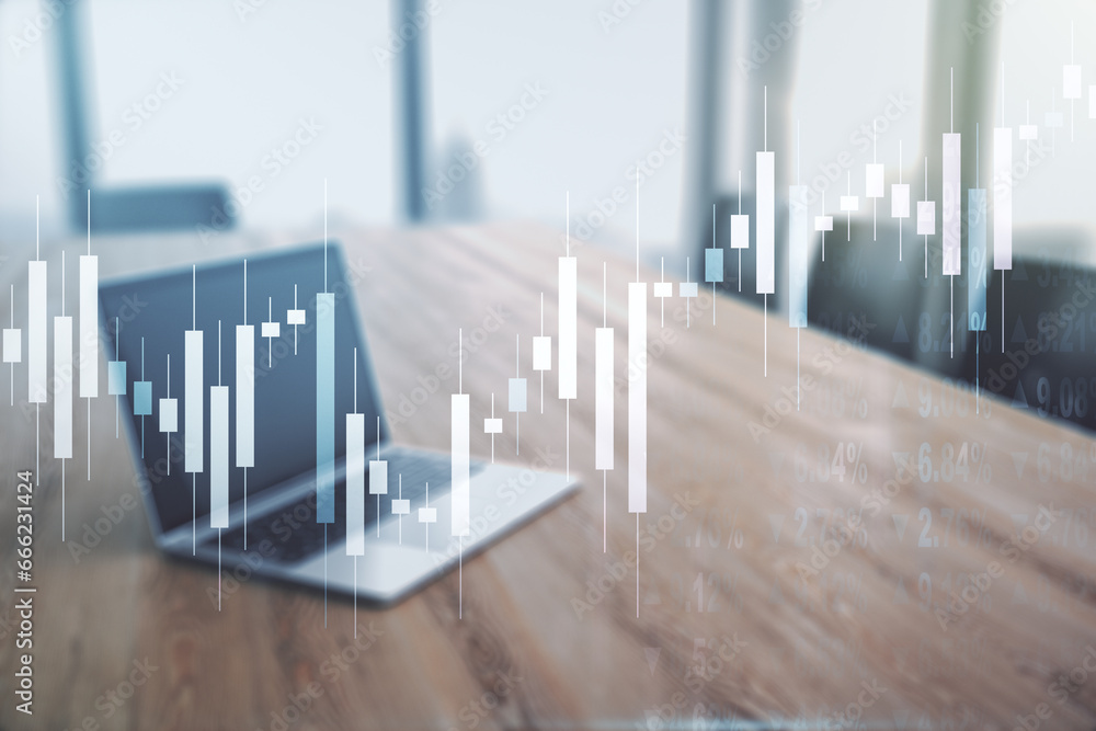 Multi exposure of abstract creative financial graph on modern computer background, forex and investment concept Multi exposure of abstract creative financial graph on modern computer background, forex and investment concept