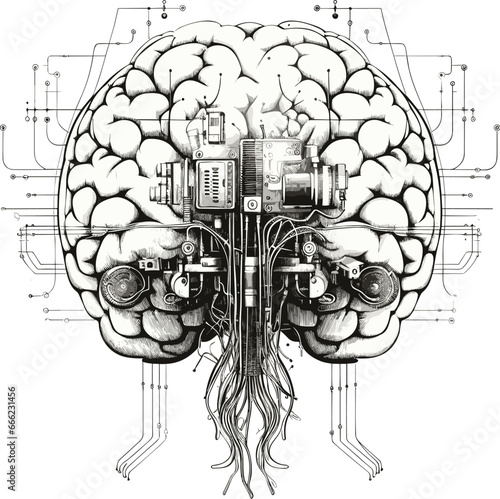 Electronic human brain. AI digital circuits learning electric circuits intellect, head brains digitized technology concept with cpu chip isolated